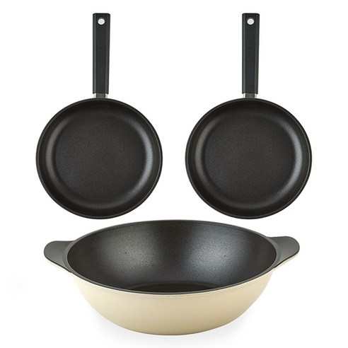 퀸센스 샌드 후라이팬 세트 3개, 베이지, 후라이팬 24cm 2p + 파티웍 28cm, 1세트