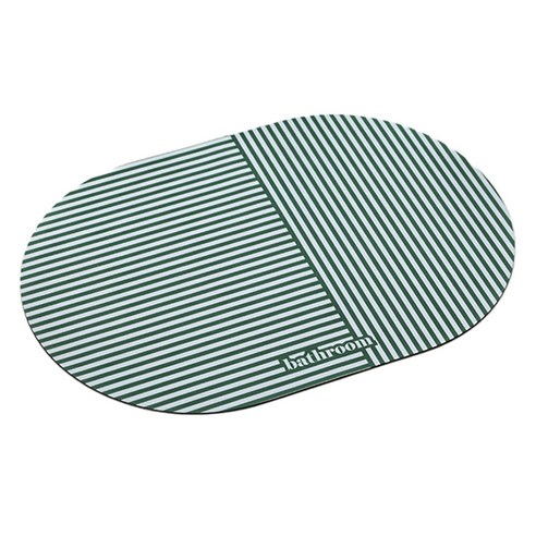 네이쳐리빙 빨아쓰는 스트라이프 욕실 규조토 발매트 60 x 40 cm, 그린, 1개