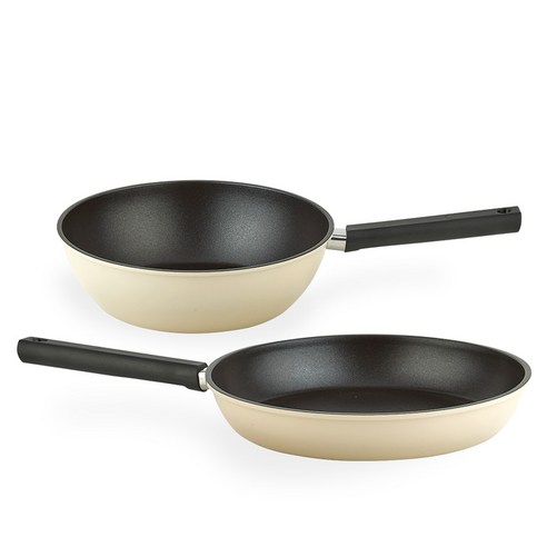 퀸센스 샌드 후라이팬 세트 2개, 베이지, 후라이팬 28cm + 궁중팬 24cm, 1세트
