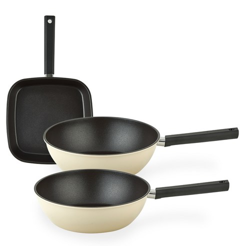퀸센스 샌드 후라이팬 세트 3개, 베이지, 사각팬 27cm + 궁중팬 24cm + 궁중팬 24cm, 1세트