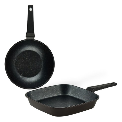 퀸센스 디너 후라이팬 세트 2개, 브라운, 사각팬 27cm + 궁중팬 28cm, 1세트