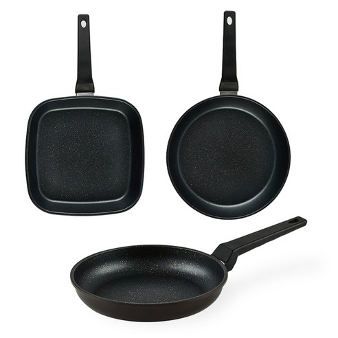 퀸센스 디너 후라이팬 3종 세트, 브라운, 사각팬 27cm + 후라이팬 28cm + 후라이팬 24cm, 1세트