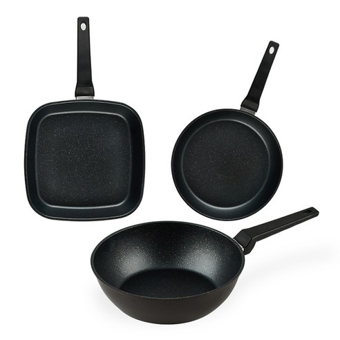 퀸센스 디너 후라이팬 3종 세트, 브라운, 사각팬 27cm + 후라이팬 24cm + 궁중팬 24cm, 1세트