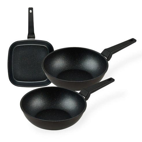 퀸센스 디너 후라이팬 3종 세트, 브라운, 사각팬 27cm + 궁중팬 28cm x 2p, 1세트