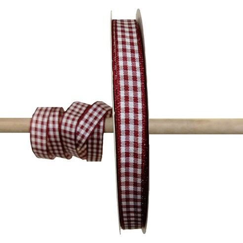 길그리 체크 선물 포장 리본 1cm, 02 버건디 1cm, 1개, 45m