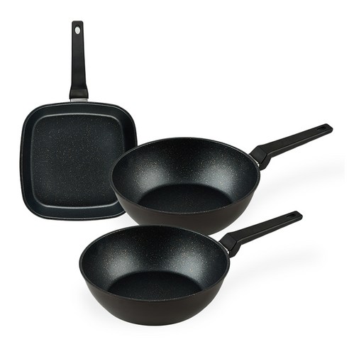 퀸센스 디너 후라이팬 3종 세트, 브라운, 사각팬 27cm + 궁중팬 24cm x 2p, 1세트