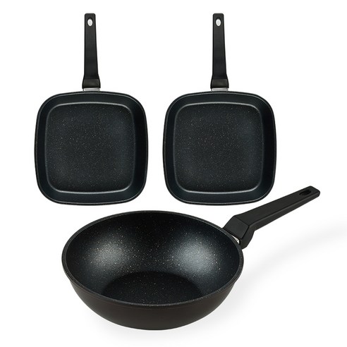 퀸센스 디너 후라이팬 3종 세트, 브라운, 사각팬 27cm x 2p + 궁중팬 28cm, 1세트