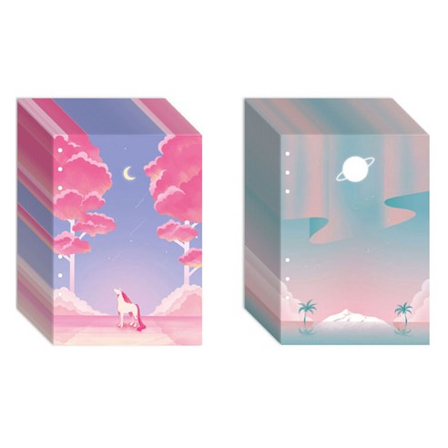 플랜디 A5 6공 다이어리 리필 속지 MOONLIGHT 달빛유니콘 + 오로라핑크 세트, 32매, 1세트