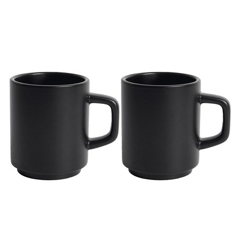 벤자민 무광 파스텔 컬러 레고 스택 머그 330ml, 블랙, 2개