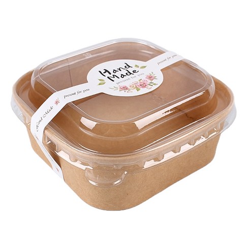 피크닉앤패키지 크라프트 정사각 용기 500ml + 원형 띠스티커 세트, 10세트