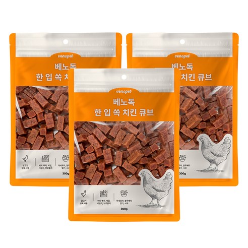베노독 강아지 한입쏙 치킨 큐브, 혼합맛(치킨/야채/과일), 300g, 3개