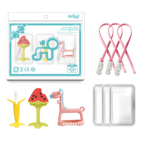앙쥬 3D 손목 기린 치발기 3종 세트, 3D기린 핑크 + 바나나 + 3D수박, 혼합색상, 1세트
