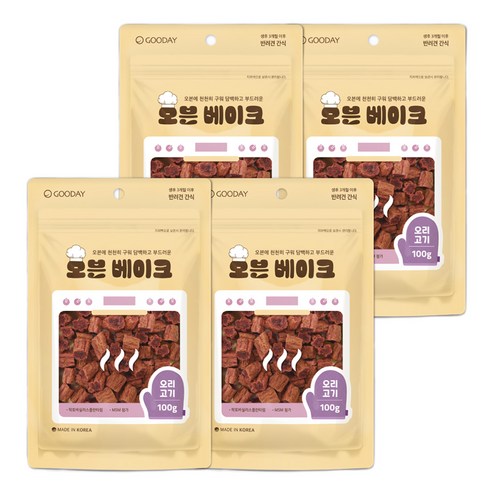 굿데이 강아지 오븐 베이크 건조간식, 오리고기, 100g, 4개