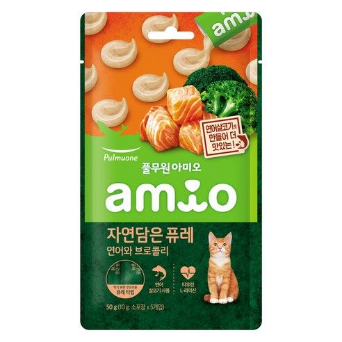 풀무원아미오 전연령 고양이 자연담은 퓨레 습식사료, 연어, 50g, 1개