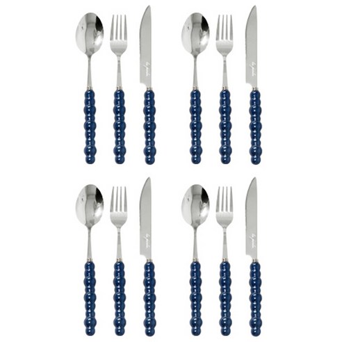 버블 4인 디너 커트러리 세트 S180, 네이비블루, 스푼(4P) + 포크(4P) + 나이프(4P), 1세트