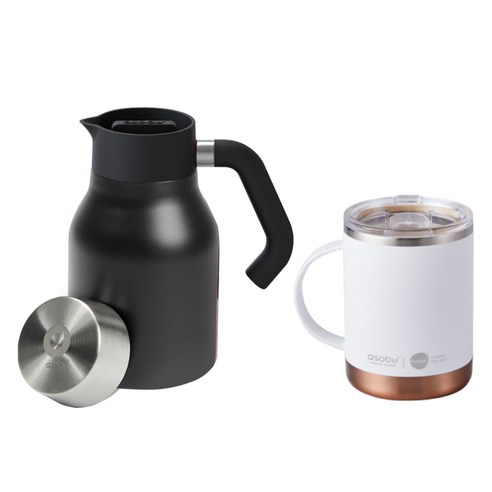 아소부 보온보냉 핸드드립 세트 360ml, 핸들서버 블랙 1L + 얼티밋 머그컵 화이트 360ml, 1세트