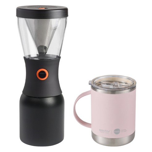 아소부 콜드브루 커피 핸드드립 세트 360ml, 콜드브루메이커 블랙블랙 1L + 얼티밋 머그컵 핑크 360ml, 1세트