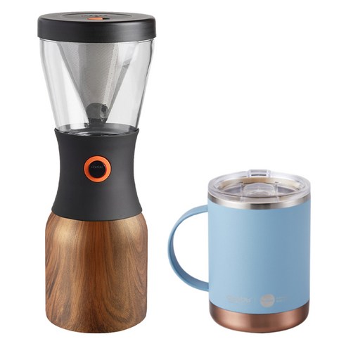아소부 콜드브루 커피 핸드드립 세트 360ml, 콜드브루메이커 우드 1L + 얼티밋 머그컵 블루 360ml, 1세트