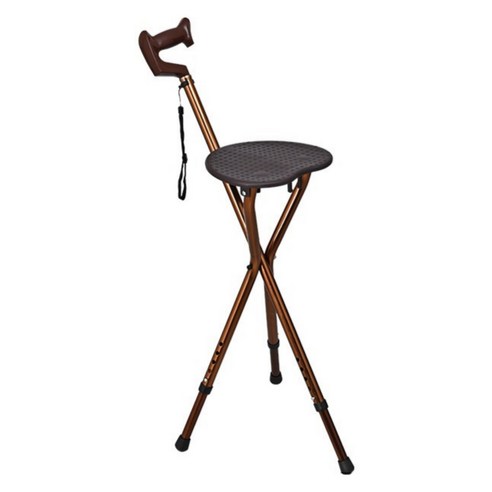 마샤투 높이조절 노인 중장년 지팡이 의자 85cm, 브라운 밴딩, 1개