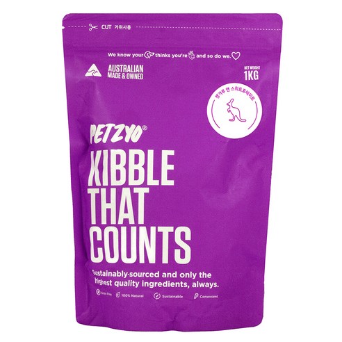 펫죠 강아지 청정호주 키블댓카운트 전연령 건식사료, 캥거루 + 스위트포테이토, 1kg, 1개