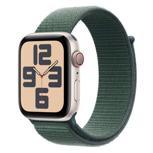 Apple 정품 2024 애플워치 SE 2세대 알루미늄 케이스, 44mm, Cellular, 스타라이트 / 레이크 그린 스포츠 루프, Loop