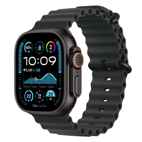 Apple 정품 2024 애플워치 Ultra 2 티타늄 오션 밴드, 49mm, GPS+Cellular, 블랙 / 블랙, Regular