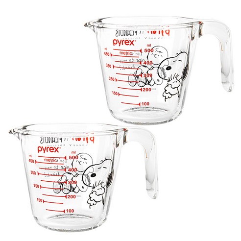 파이렉스 내열유리 스누피 계량컵, 혼합색상, 500ml, 2개