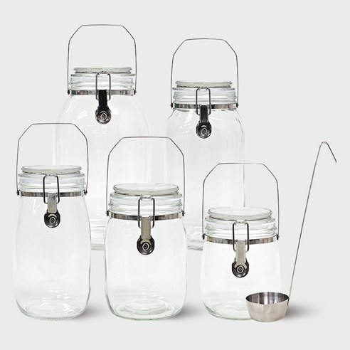 하울스홈 캐리락 다용도 손잡이 유리병 750ml + 1L + 1.5L + 2L + 3L + 국자 5호 + 보자기 세트, 1세트