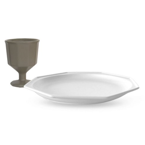 프렐류드 고블렛 + 심플레 메인접시 세트, 그레이(고블렛), 마시멜로(접시), 1세트