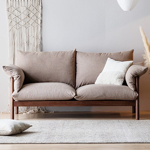 레이디가구 다인 원목 발수패브릭 3인용 소파 방문설치, 월넛 + 핑크베이지