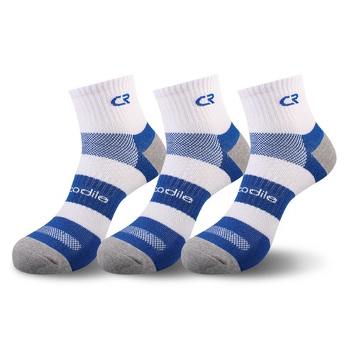 크로커다일 남성용 스포츠 전체 압박 쿠션 단목양말 3족 세트 CD4SK1016, 화이트블루, 1세트