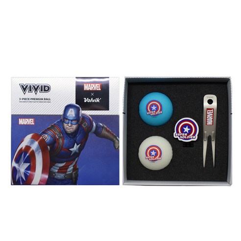 볼빅 마블 골프공 3피스 2p + 볼마커 + 잔디보수기 세트, 스파이더맨, 2개입, 1세트
