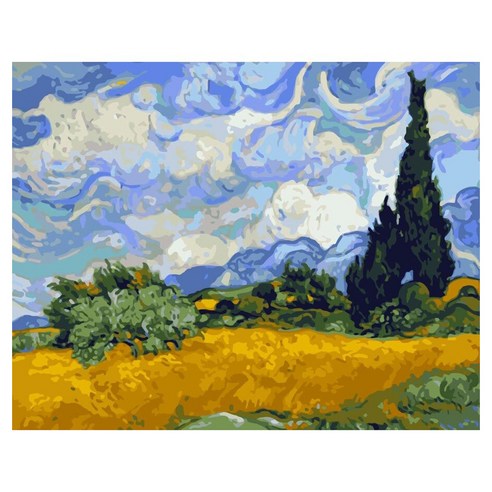 모모픽스페인팅 DIY 명화 그리기 60 x 75 cm, WP13 고흐 삼나무가있는밀밭, 1개