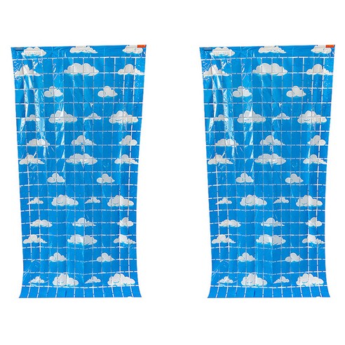 정월마켓 구름 배경 파티 커튼 100 x 200 cm, 사각 블루, 2개