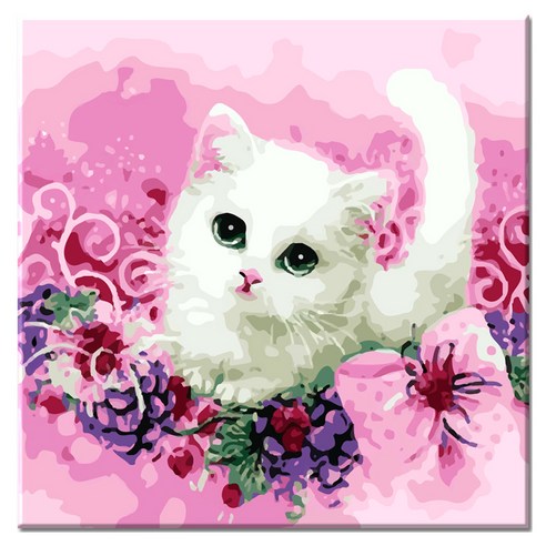 모모픽스페인팅 DIY 명화그리기 세트 40 x 40 cm, S14 핑크 냥이, 1세트
