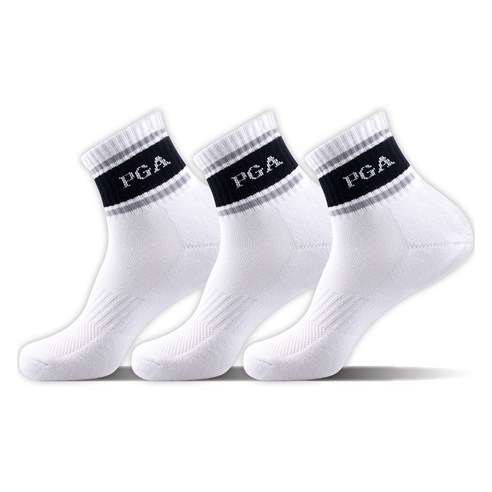 PGA투어 남성용 스포츠 쿠션 중목 양말 3족 세트 PGAM-42, 화이트 + 블랙, 1세트