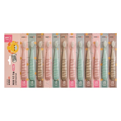 케이맘 키즈 칫솔 1단계, 퍼스트피치+퍼스트민트+퍼스트브라운, 12개입, 1세트