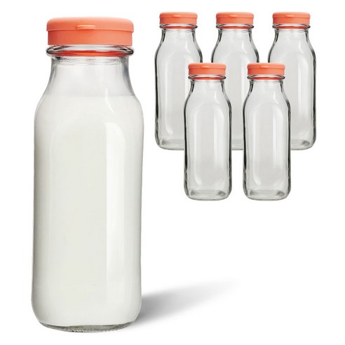 미르 헥사 실리콘 사각 보틀 유리병 피치, 6개, 500ml