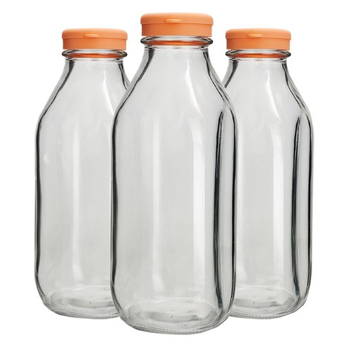 미르 헥사 실리콘 사각 보틀 유리병 피치, 3개, 1000ml