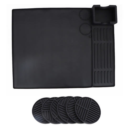 탑피아 고급 커피머신 실리콘 매트 + 컵받침 6p 세트, 블랙, 1세트