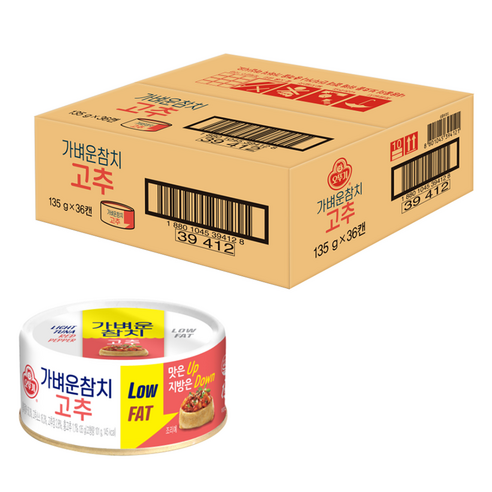 오뚜기 가벼운참치 고추, 135g, 36개