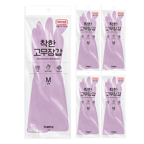 롯데이라이프 착한 고무장갑, 퍼플, 중(M), 5개