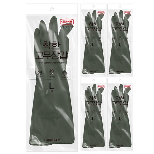 롯데이라이프 착한 고무장갑, 다크그레이, 대(L), 5개
