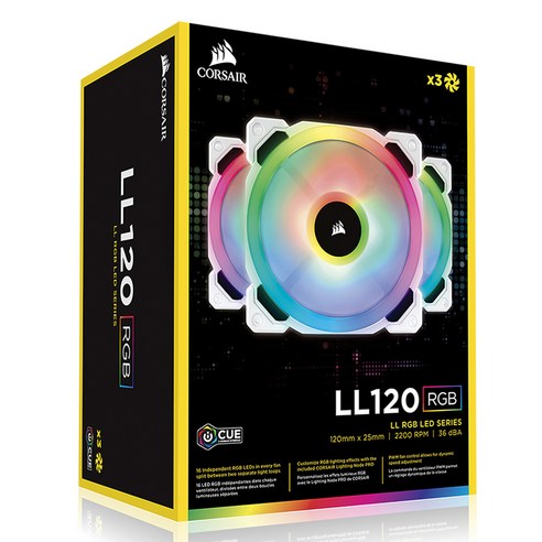 커세어 DUAL 시스템 쿨러 저소음 Node Pro 120mm CORSAIR LL120 RGB White (3PACK/Controller) 3p, 화이트, 1개