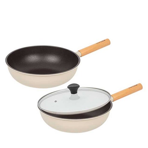 인터쿡 인덕션 포레스트 후라이팬 세트 3종, 베이지, 1세트, 궁중팬 24cm + 궁중팬 24cm + 유리뚜껑 24cm