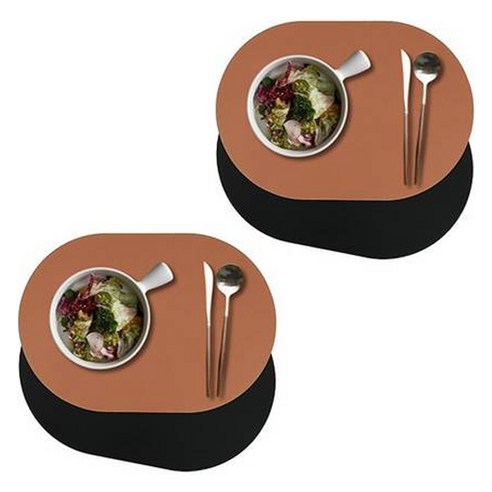 MF스토어 조엔수 양면 가죽 테이블 매트, 카라멜 블랙, 4개, 44 x 30 cm