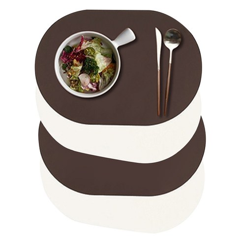 MF스토어 조엔수 집들이 선물 양면 가죽 식탁 테이블 매트, 브라운 + 화이트, 4개, 44 x 30 cm