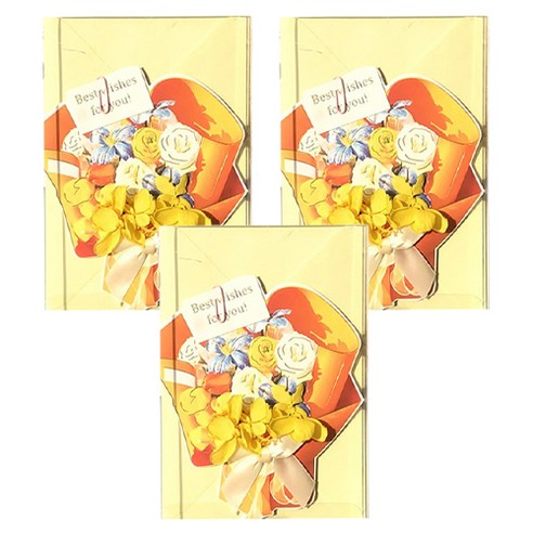 마켓감성 3D 생일 소원 카드, 꽃다발 옐로우, 3개