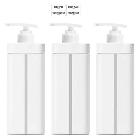 뉴앤룩 밀리 욕실 디스펜서 샴푸 리필공병 겔타입 720ml 3p + 라벨스티커 4종 세트, 화이트(리필공병), 1세트
