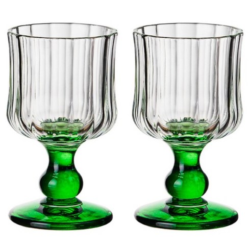아메리칸로드 클래식 컬러 손잡이 유리 고블렛잔 170ml RK2325, 그린, 2개